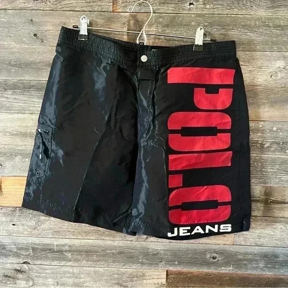 Vintage Ralph Lauren Polo  100% nylon swim trunks mens size 34 black label - Picture 1 of 5
